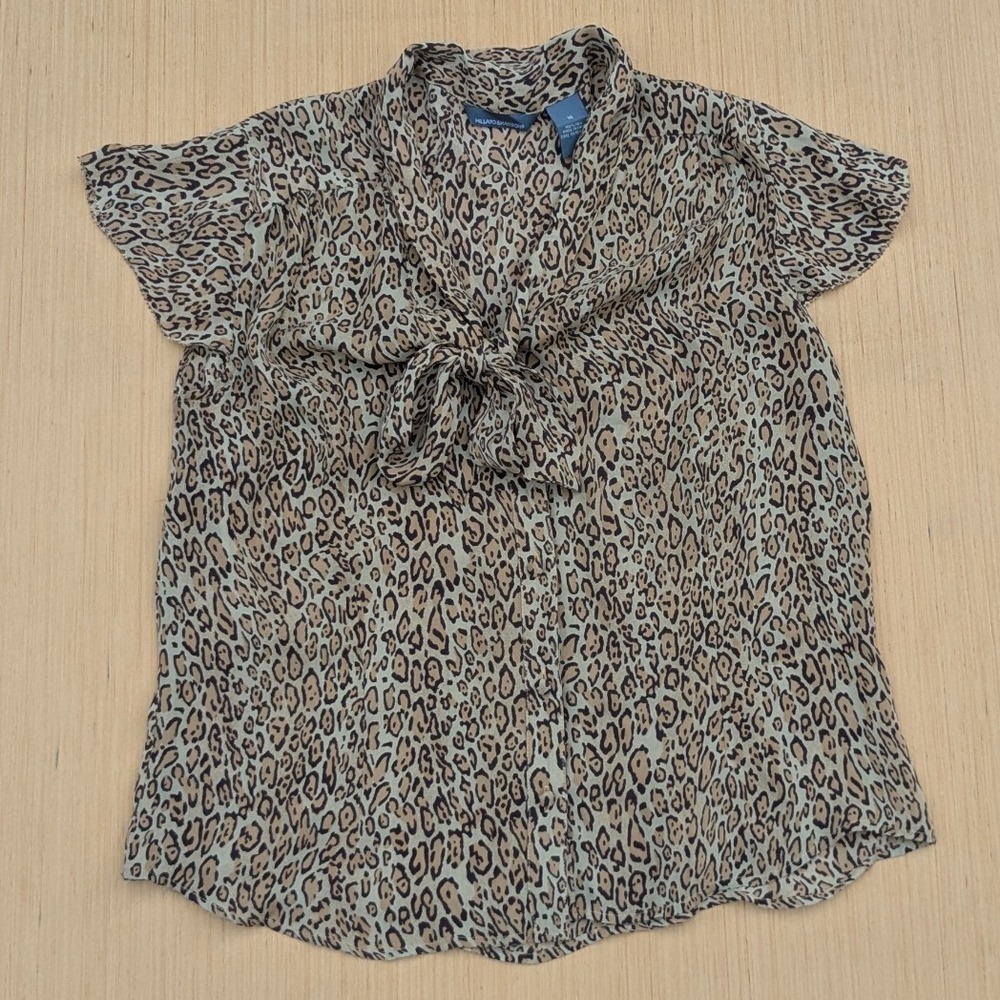 Hillard & Hanson Silk Animal Cheetah Print Short Sleeve Blouse Women's‎ 16